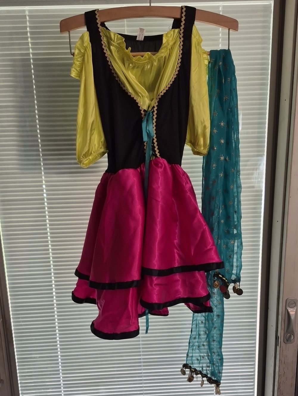 Mystical Gypsy Costume with Teal Coin Trimmed Scarves Juniors 3/5